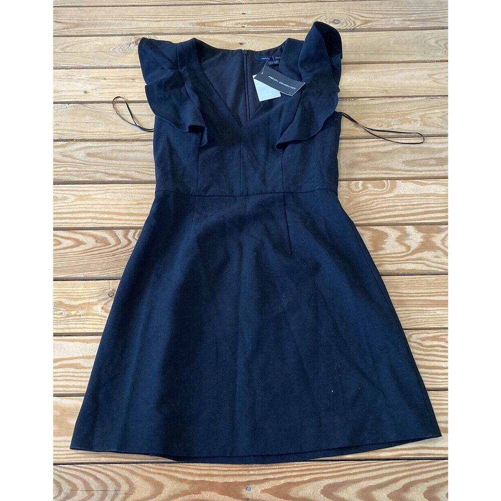 NWT $148 French Connection Ruffle Detail Sleeveless Dress 4 Women’s Black